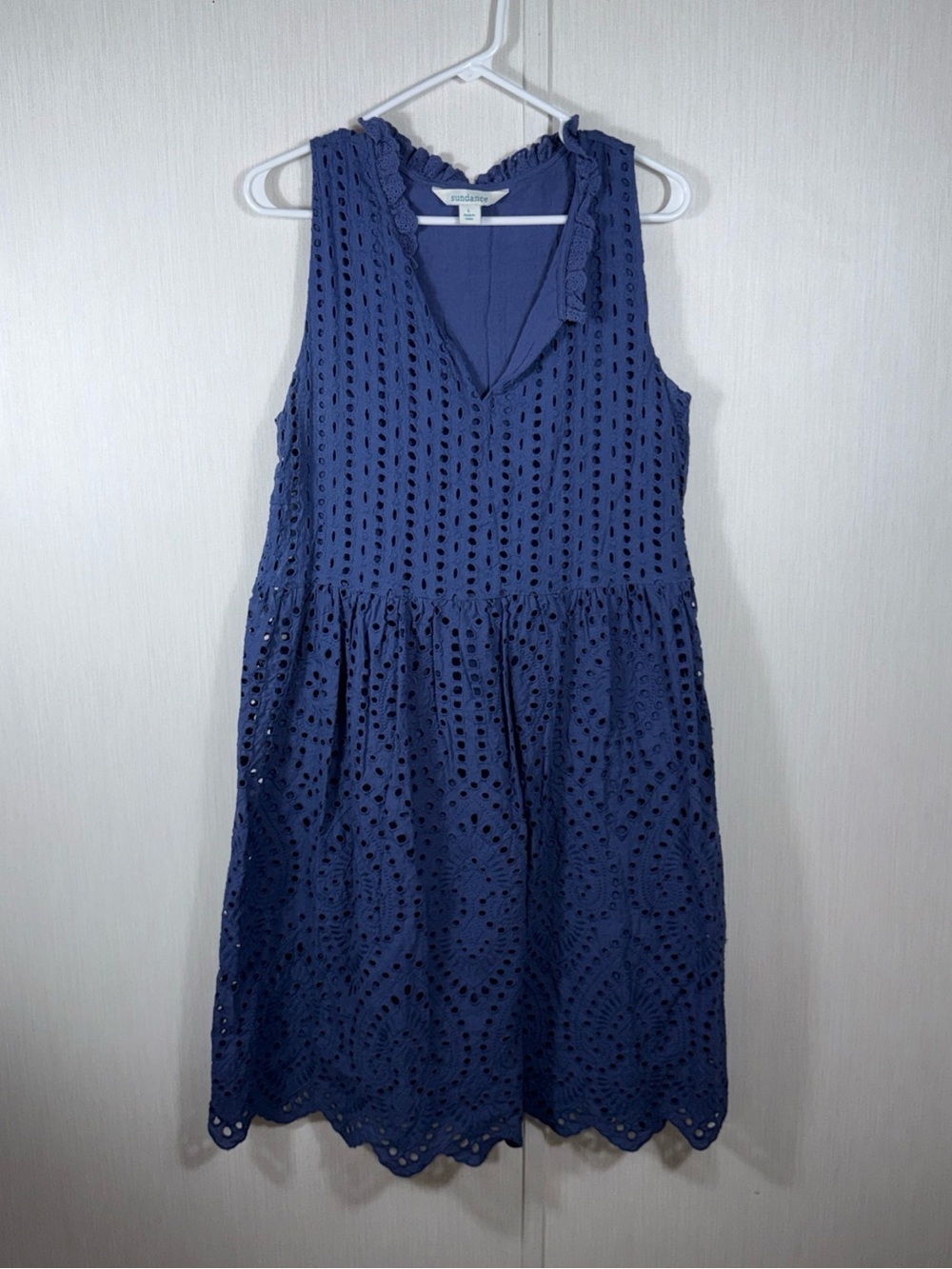 Sundance Blue Sleeveless Eyelet Midi Dress